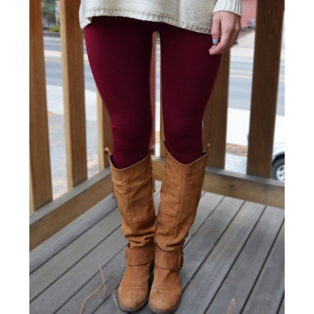 Fleece Lined Burgundy Seamless Leggings NWOT - Picture 7 of 7